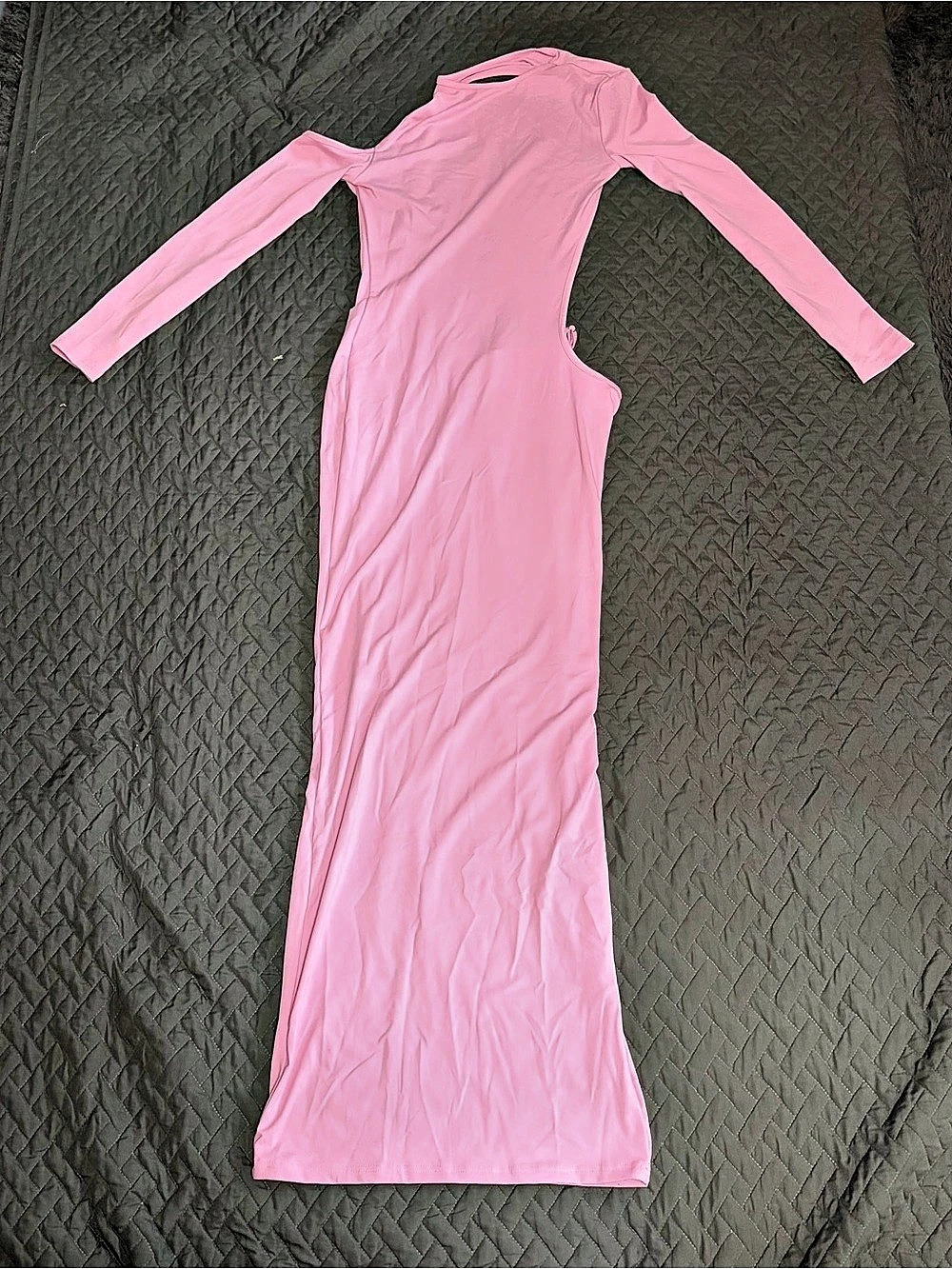 Pink XS Backless Cutout Maxi Dress Off Shoulder Long Sleeve Y2K